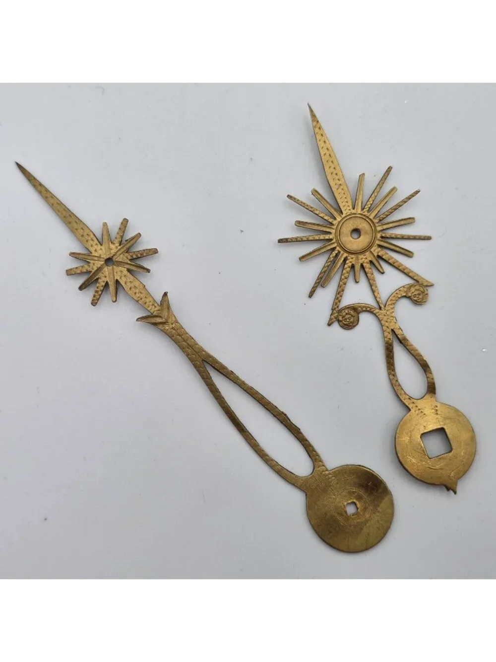Antique Brass Clock Hands Ornate Sunburst Design Replacement Parts 4.5